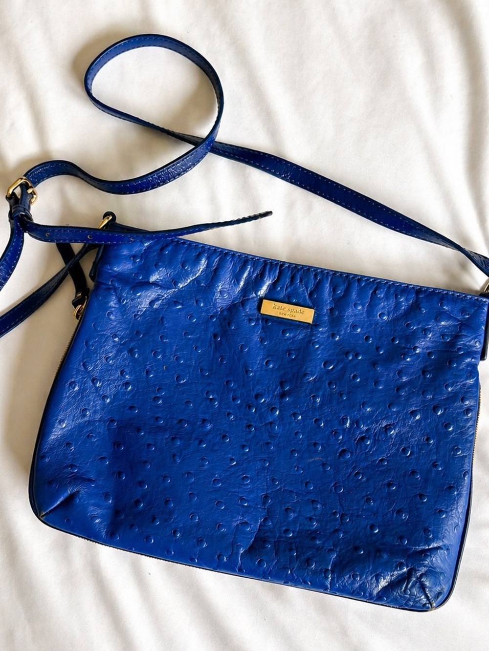 Kate Spade New York Blue Crossbody Bag | Textured Leather | Gold Hardware